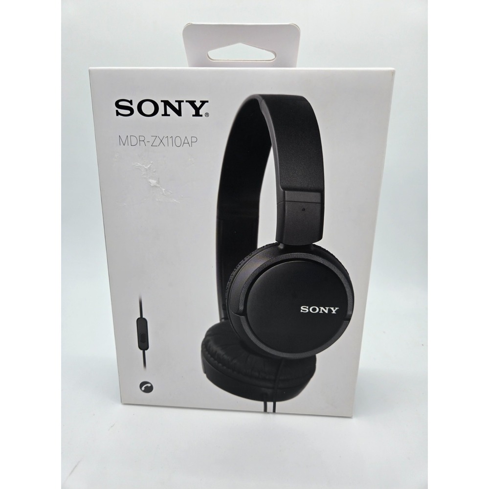 NEW Sony MDR-ZX110AP Wired Headphones With Microphone Overhead Black NIB